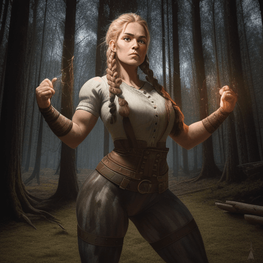 AI generated:  portrait of a Lumberjack woman with huge beautiful braid, wearing tight-fitting outfit, intricate a...
