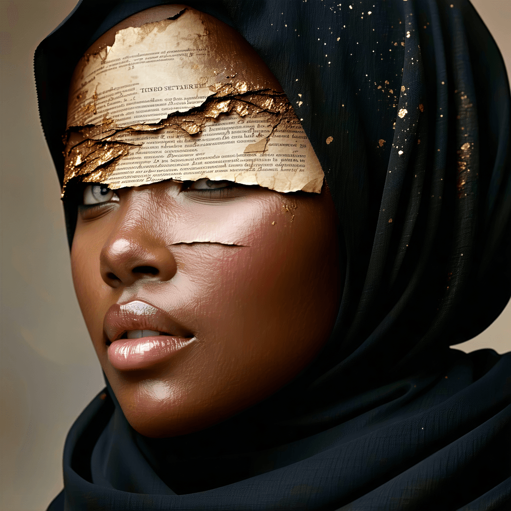 AI generated: Dark-skinned woman, mid-20s, close-up portrait,  with a thoughtful and contemplative expression.  He...