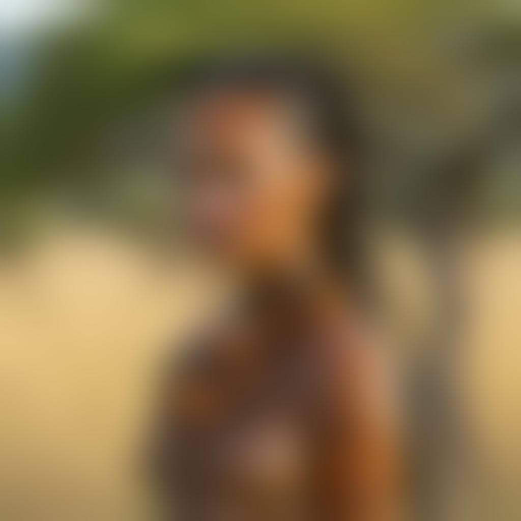 AI generated: A young Khoisan woman, adorned with intricate beadwork and ochre body paint, stands at the edge of a...