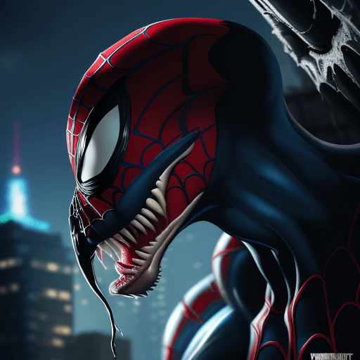 AI generated: a close up of a venom with the spider man suite with its mouth open, film key art, by Charles Fremon...