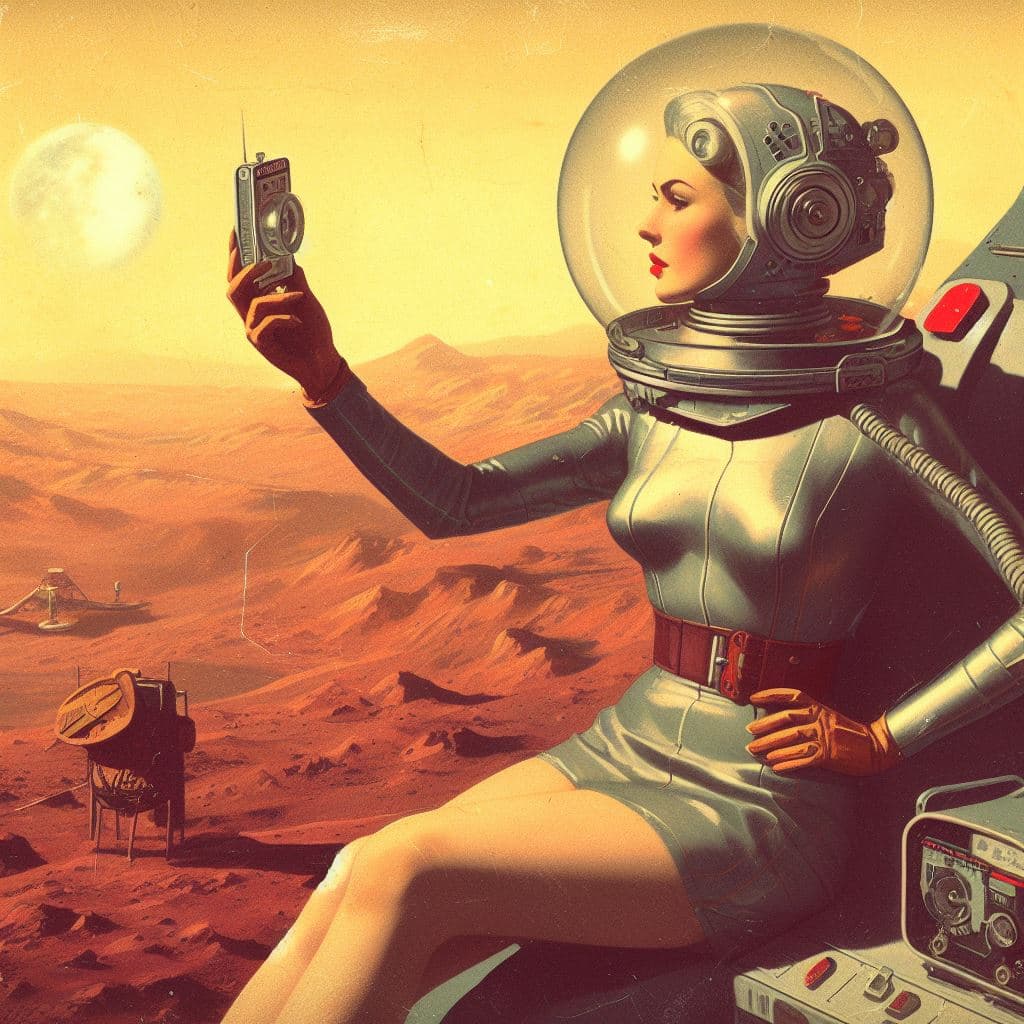 AI generated: First woman on Mars ,1955,retroscifi technology