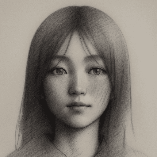 AI generated: an expressionist charcoal sketch by Odilon Redon, drawing, face only, a gorgeous Japanese woman, hin...