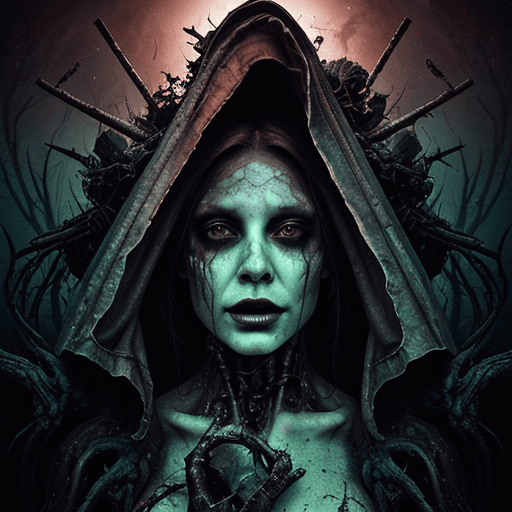 AI generated: Decay Sirens, Hauntingly beautiful yet grotesque creatures, half-woman, half-corpse, their voices be...