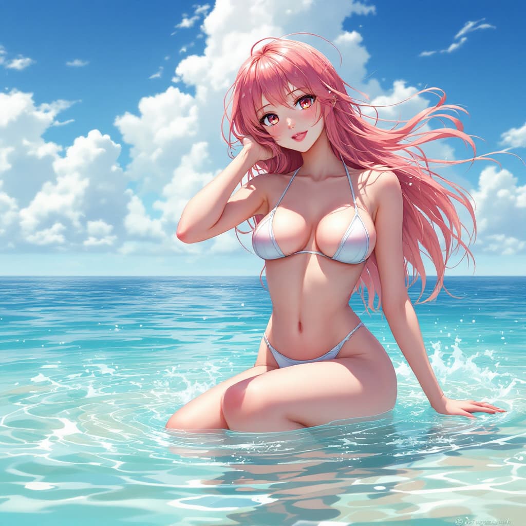 AI generated: anime girl, full body,   only in a bikini