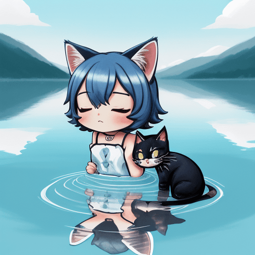 AI generated: best quality,(limited palette,gouache \(medium\):1.1),Sky blue theme,
(solo,chibi:1.2),cat ears,clos...
