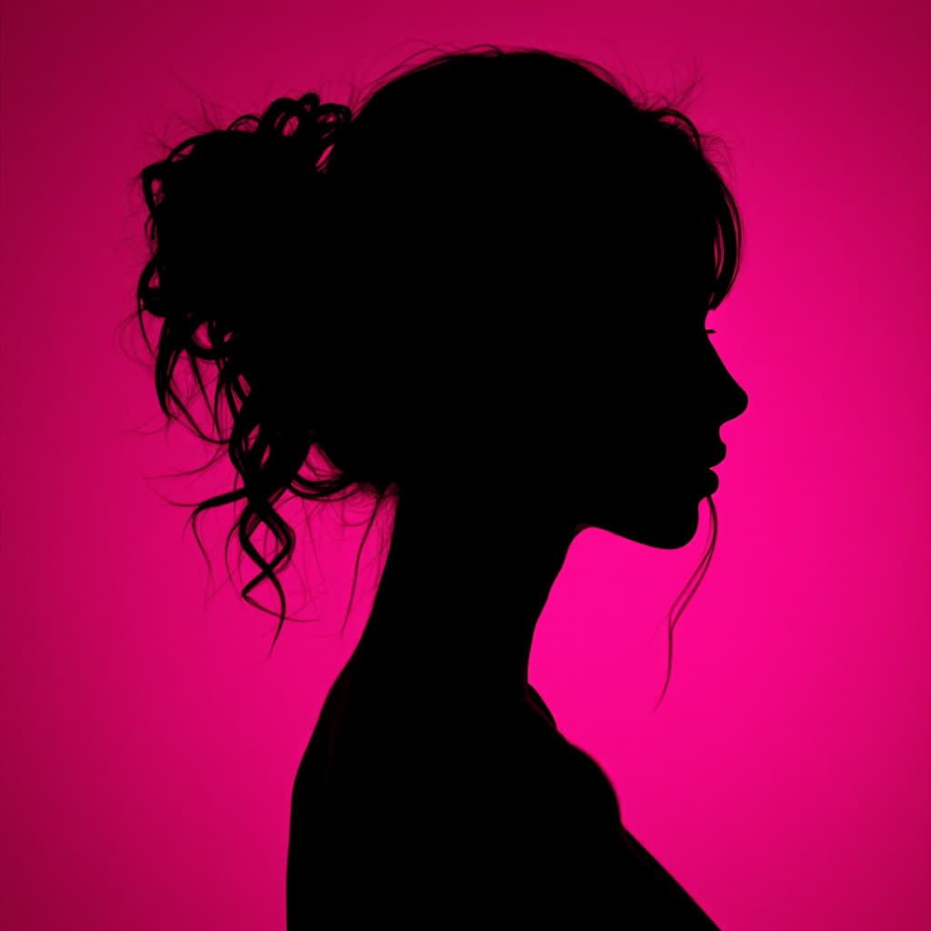 AI generated: photography, portrait of contrast, profile silhouette of a woman, vibrant hot pink backdrop, visuali...