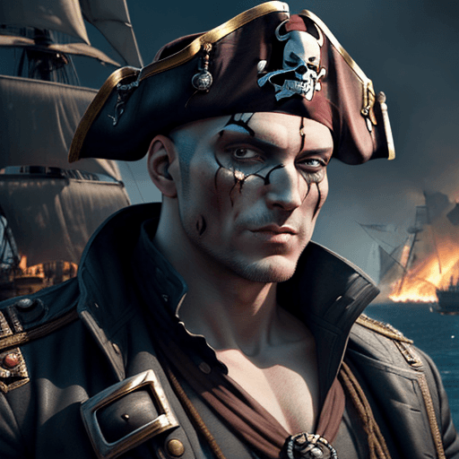 AI generated: male villain, bald, face horribly burned from fire, full body portrait, highly detailed, detailed fa...
