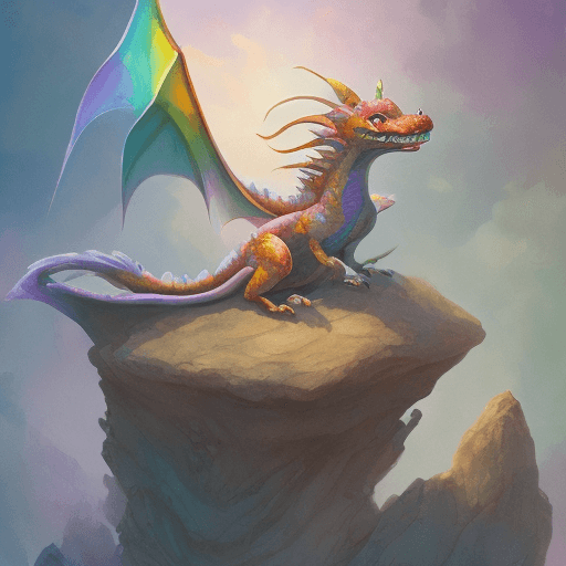 AI generated: Quentin Blake, cartoon line art, cute mythical baby dragon lies on his rock in golden hour, big eyes...