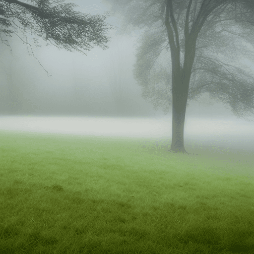 AI generated: landscape: “Fog” Early morning, fog over the grass. Cold."