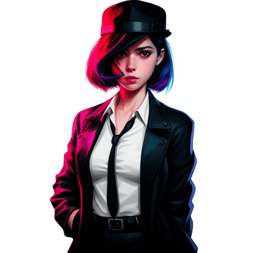 AI generated: Neo-Noir Detective Girl, American Realism Style, colorful, plain white background