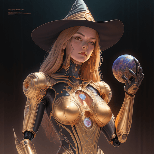 AI generated: **golden ratio, female robot witch, gorgeous, highly detailed, INTRICATE, centered, digital painting...