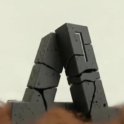 AI generated video: The letter A falls on the floor causing dirt particules to come up imitating a big rock falling on a...