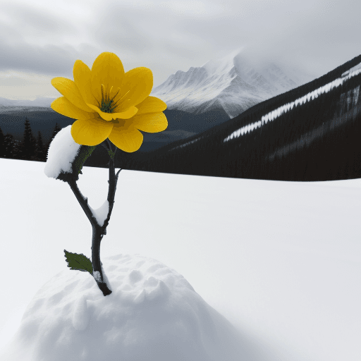 AI generated: Yellow flower on a snowy hill
