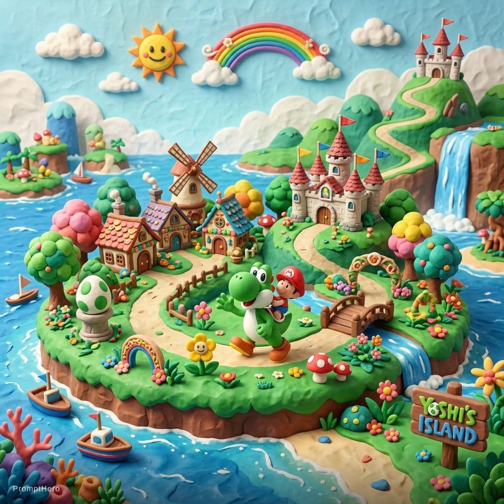 AI generated: yoshi::1 island world,fancy,3D,game, clay material --ar 9:16 --v 5.2 --q 2 --s 500