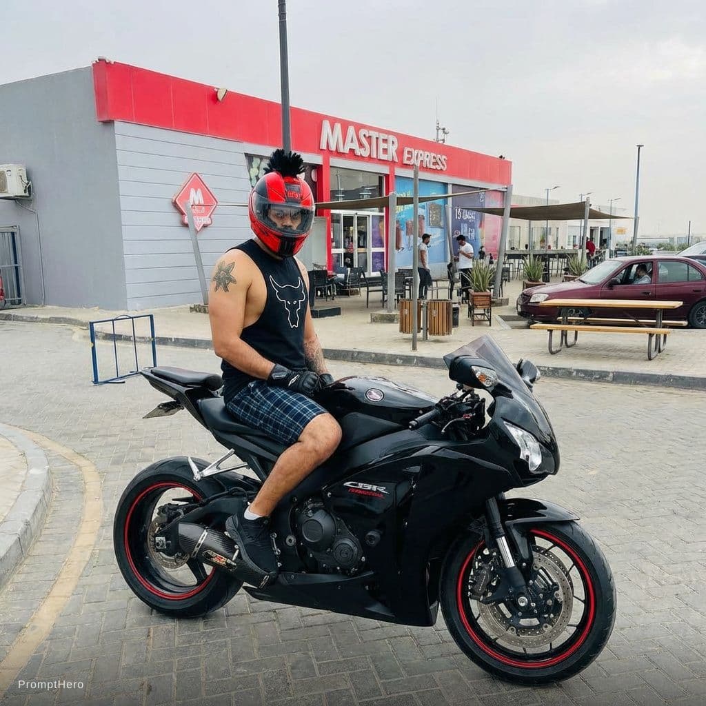 AI generated: Add the biker on the bike in the road uploaded