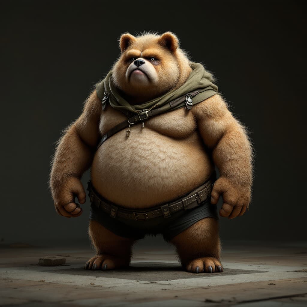 AI generated: A humanoid dog that is extremely furry and he’s male and he had paws for feet and hands and he’s ext...
