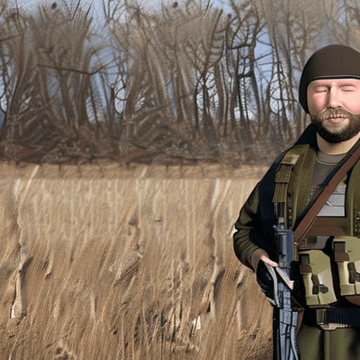 AI generated: A middle-aged Caucasian man with short brown hair and a beard, wearing ukrainian military fatigues a...