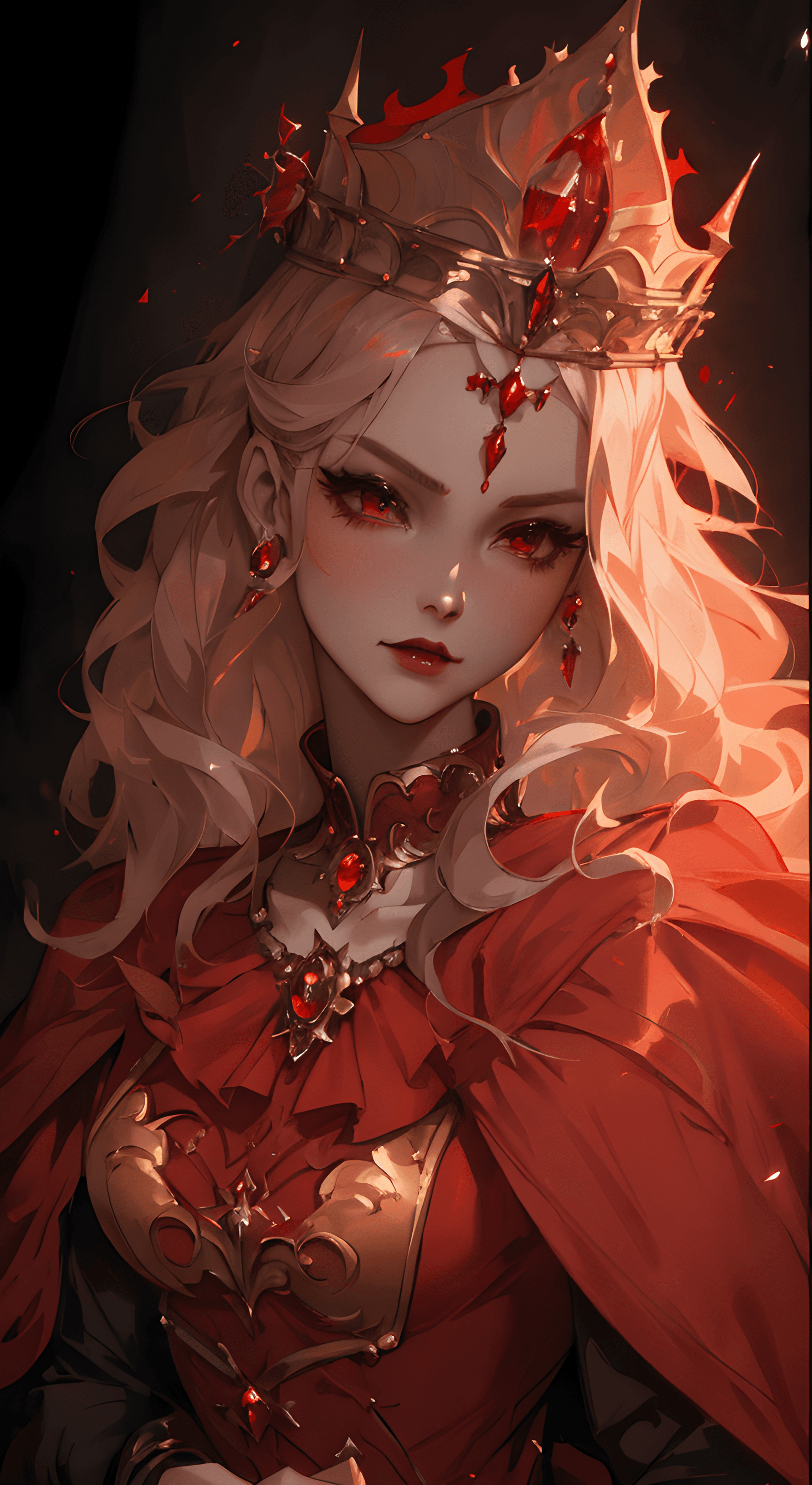 AI generated: a woman in a red dress with a crown on her head, by Ross Tran, beautiful fantasy art portrait, by Ch...