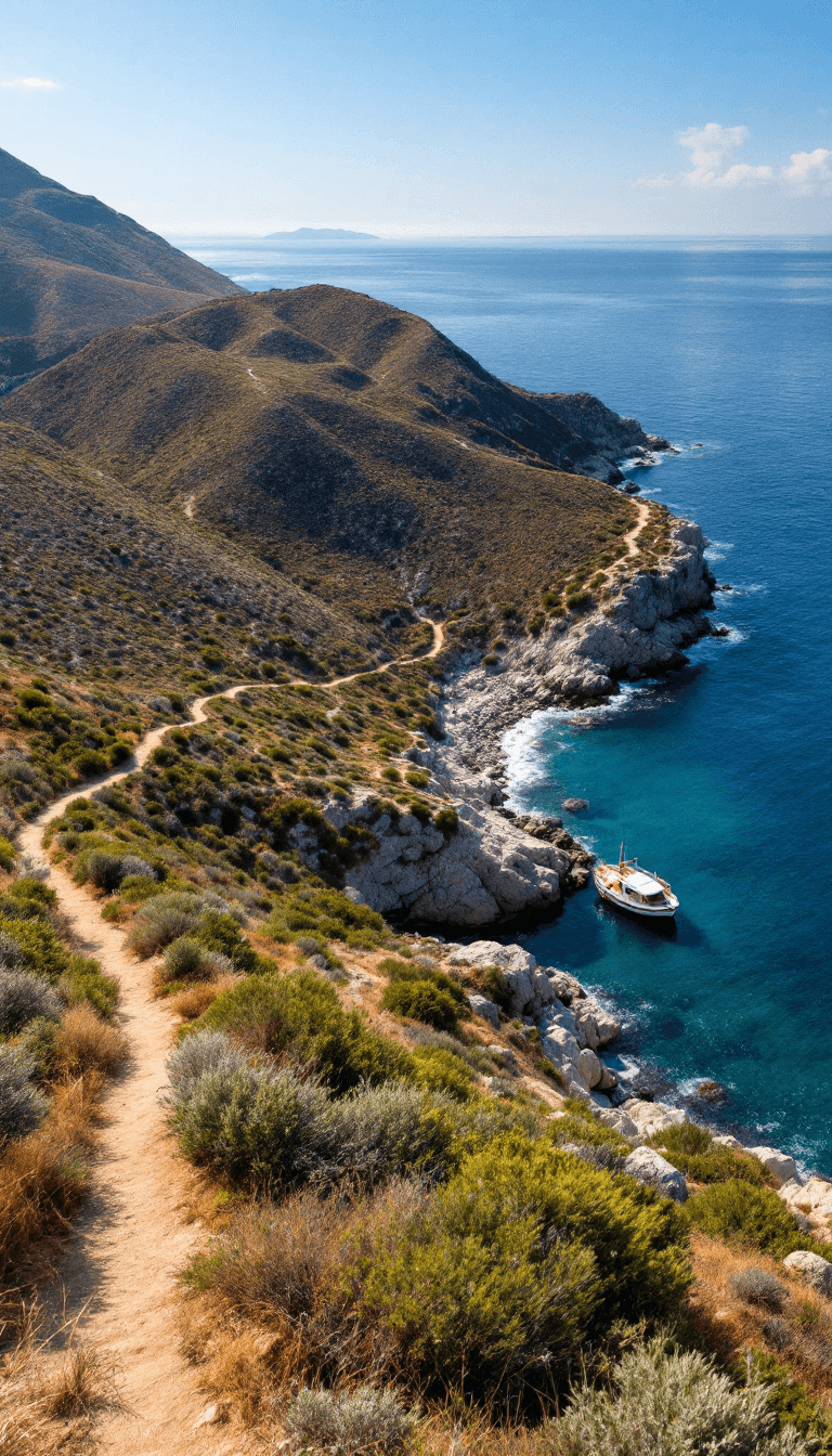 AI generated: A picturesque aerial view of a Crimean landscape: gently sloping hills covered with shrubs and wild ...