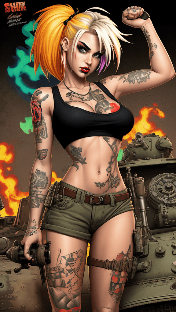 AI generated: twisted backdrop
shock
realistic shaded lighting poster
tank girl 
tattoo flash
behance 
vivid vinta...