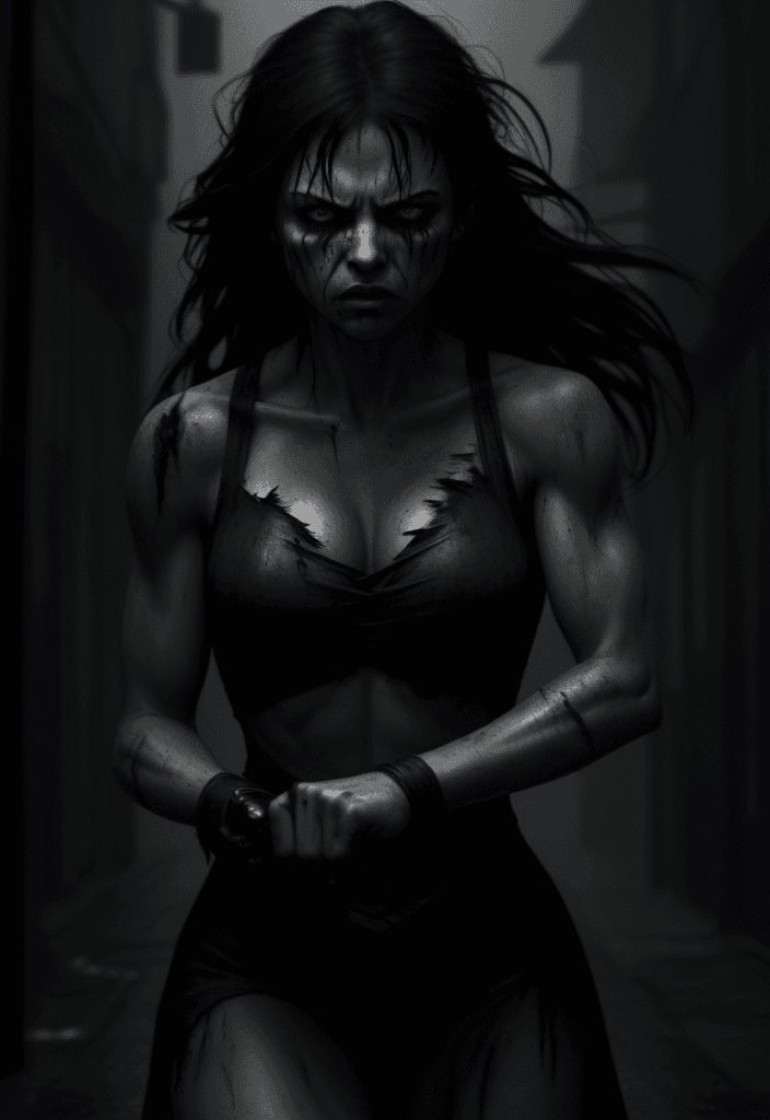 AI generated: cinematic, uncontrolled shot, set in a gloomy atmosphere in a dark, misty street. Dim lighting and a...