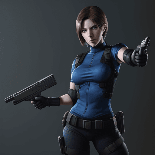 AI generated: /imagine Jill valentine from resident evil animated series pointing a gun make her as realistic as p...