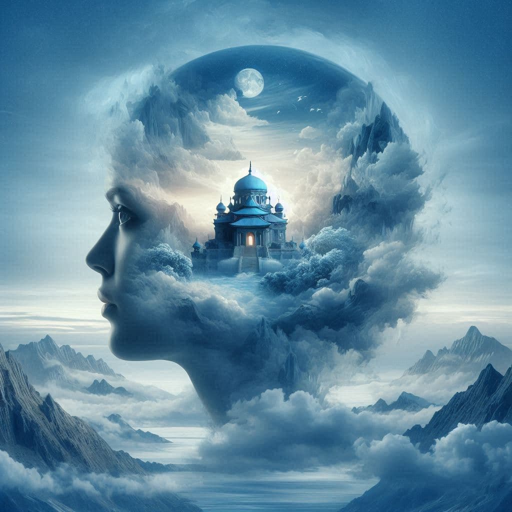 AI generated: A surrealistic representation of a person's profile, where their face and the surrounding environmen...