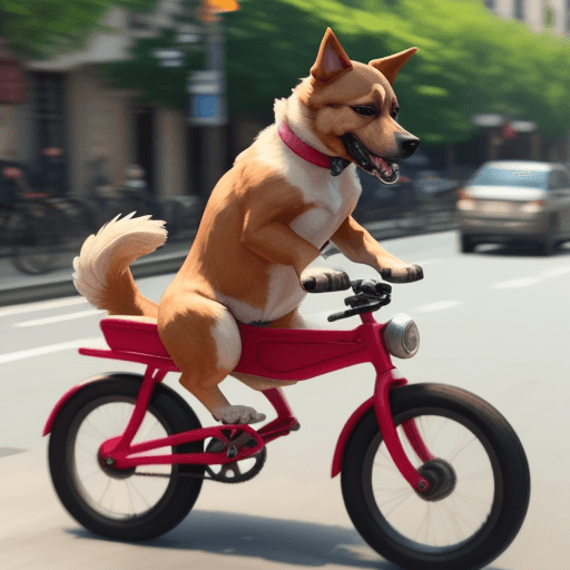 AI generated: a dog riding a bike