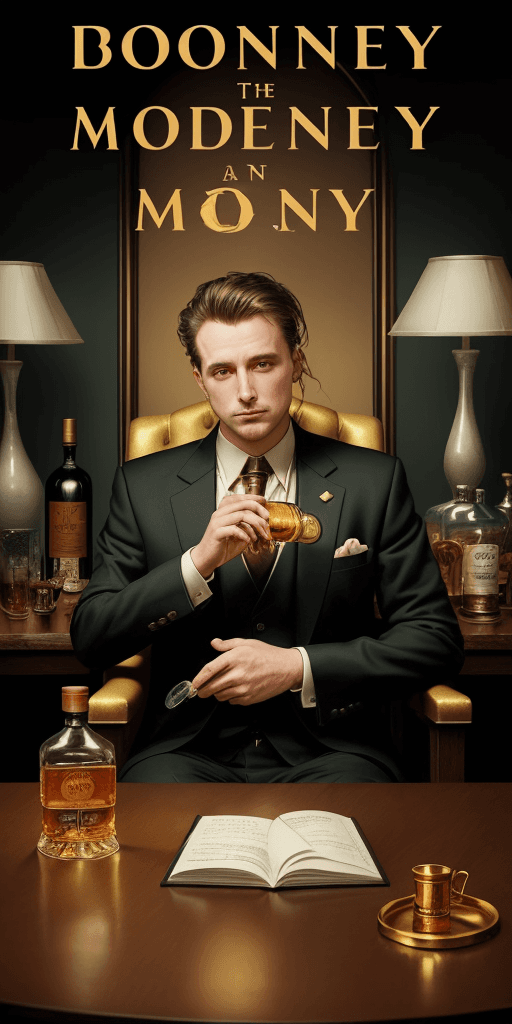 AI generated: book cover with the words Drugs Make Money Sometimes and a golden table in the foreground and a man ...