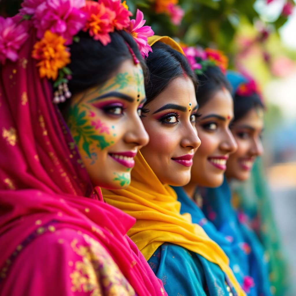 AI generated: Indian WOMEN, BRIGHT COLORS, FLOWERS, 