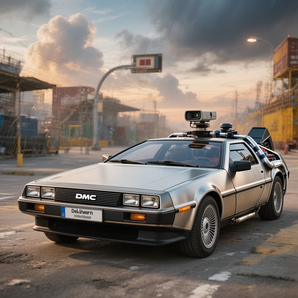 AI generated: Car poster printable a4 sheet version for a DMC DeLorean
