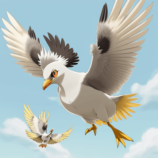 AI generated: pokemon anime from the 90s Iris Gull (Type: Flying) - Inspired by the yellow-legged gull, a common s...