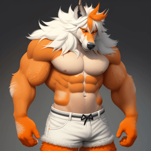 AI generated: ((extremely detailed)), anthro furry (orange with very white wolf), ((((solo, 1boy, )))), ((veiny mu...