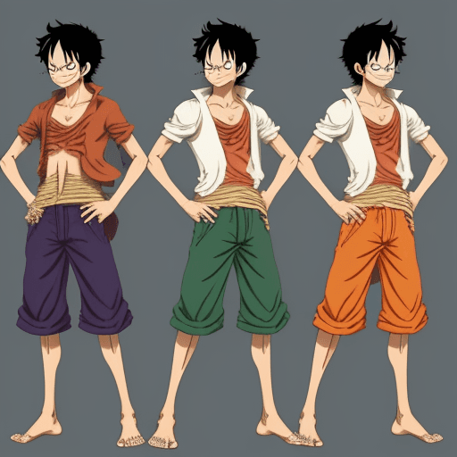 AI generated: create a full body sideways image of luffy from one piece in one color

