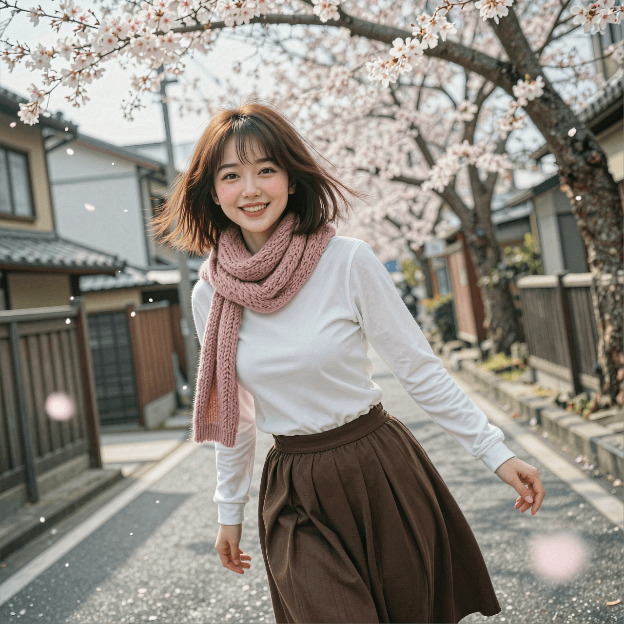 AI generated: A highly detailed, photorealistic, cinematic medium-full shot of a beautiful young East Asian woman ...