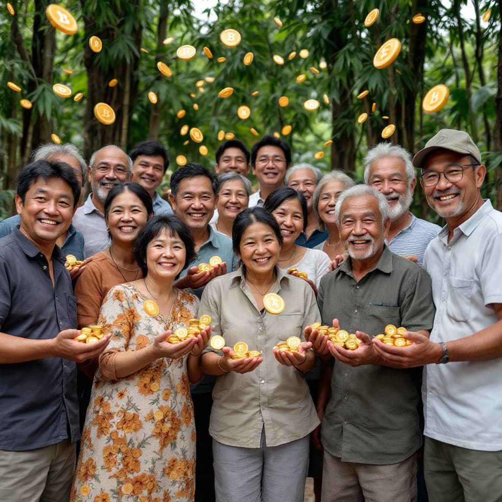 AI generated: A group of Thai people of various ages, mixed together, are farmers, rice farmers, rural villagers, ...