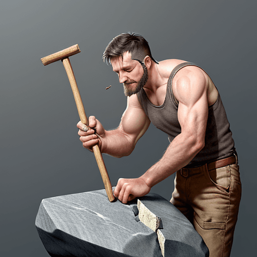 AI generated: a man who tried for a long time, was able to hammer a nail into a stone
