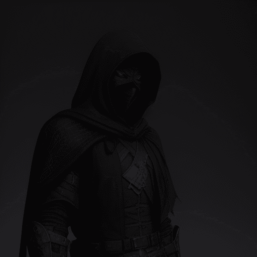 AI generated: Dark assassin. Hood. in the night. flowing fog. realistic depiction of dim light and shadow, fresnel...