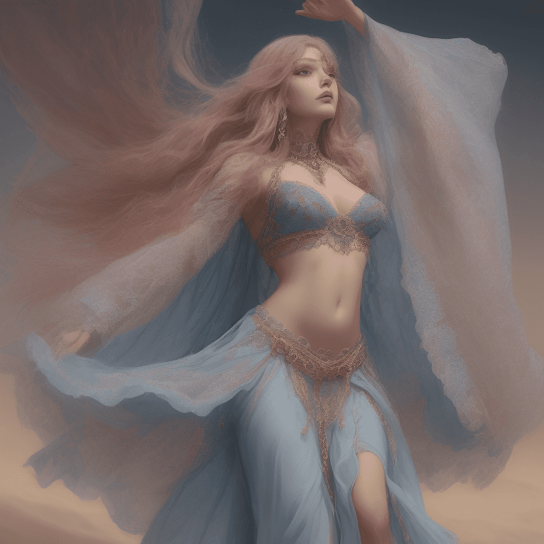 AI generated: An alluring svelte muscular stomached woman with waist length long dusty rose hair and radiant brigh...