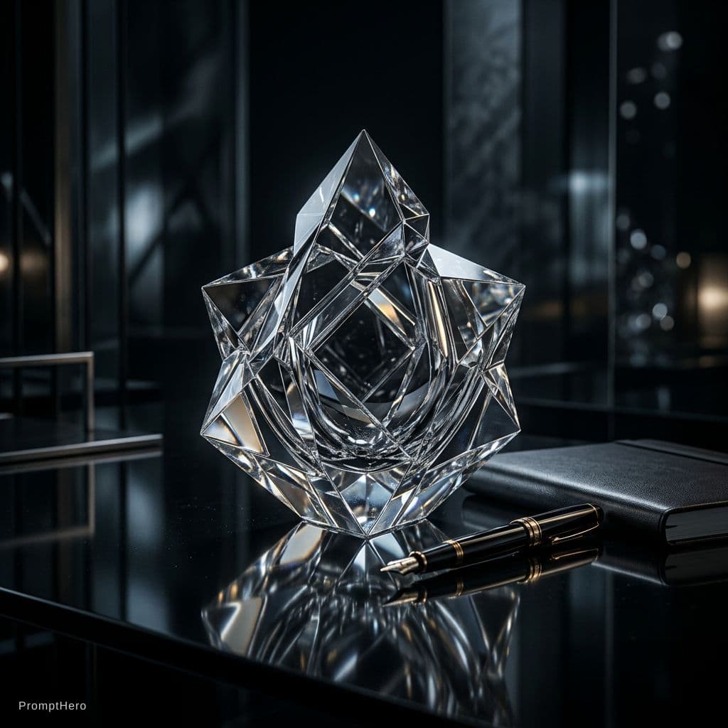 AI generated: Luxury Prompts Services advertising poster, dark background, dramatic lighting, glass reflections, h...