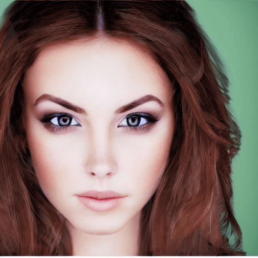 AI generated: beautiful girl with brown hair and green eyes, she looks forward, she is painted
