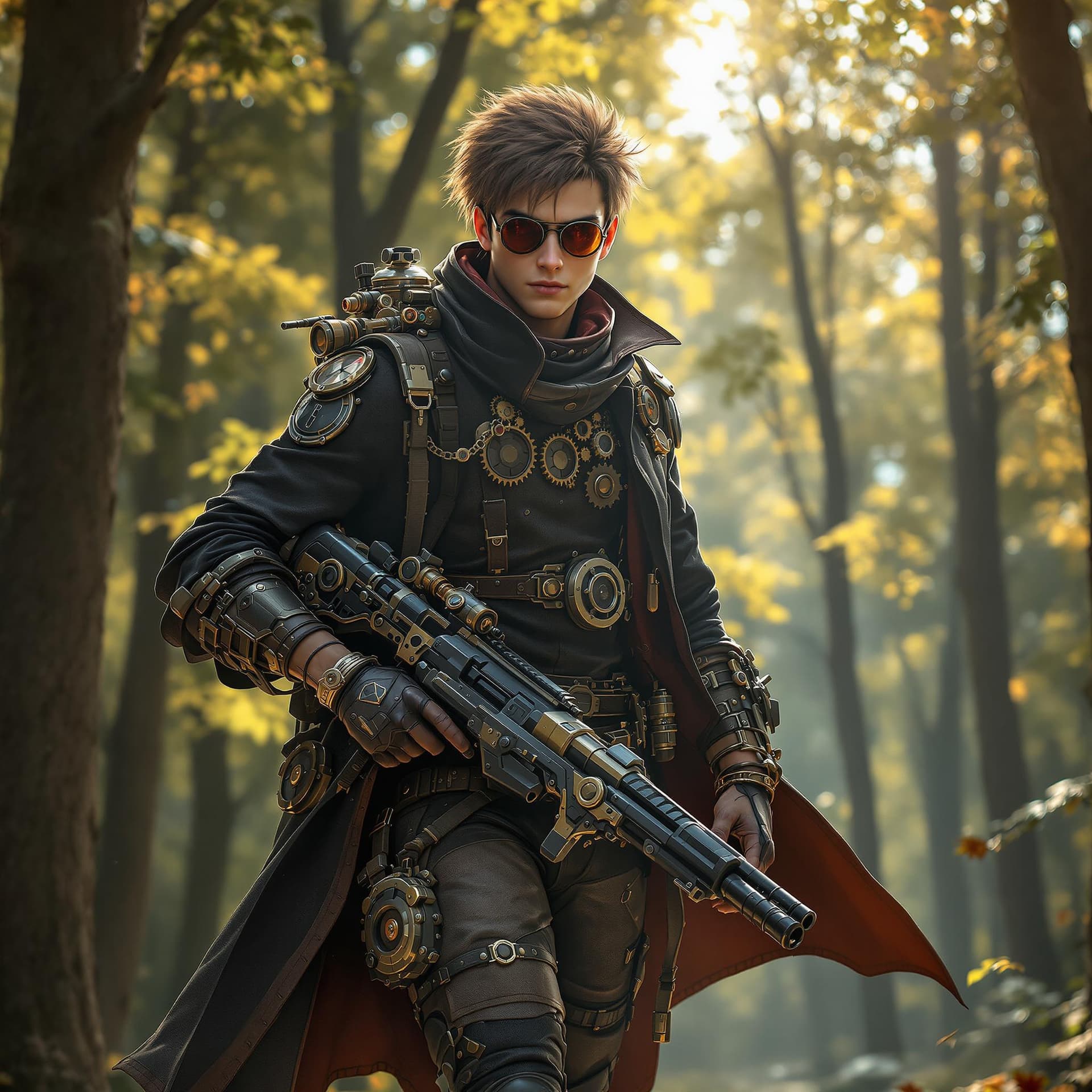 AI generated: a young male sharpshooter (zoomed out full body, head to toe), inspired by Dante Sparda from Devil M...