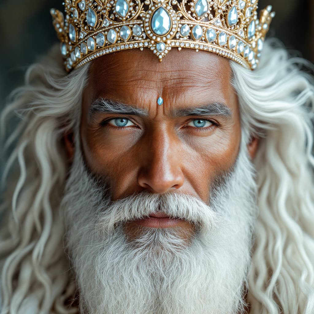 AI generated: A divine and majestic figure with a serene and radiant face exuding celestial charm. His pure white ...