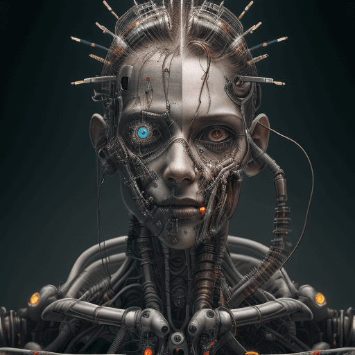 AI generated: Extremely high resolution masterpiece of a portrait of a beautiful cyborg with anatomical, mechanica...