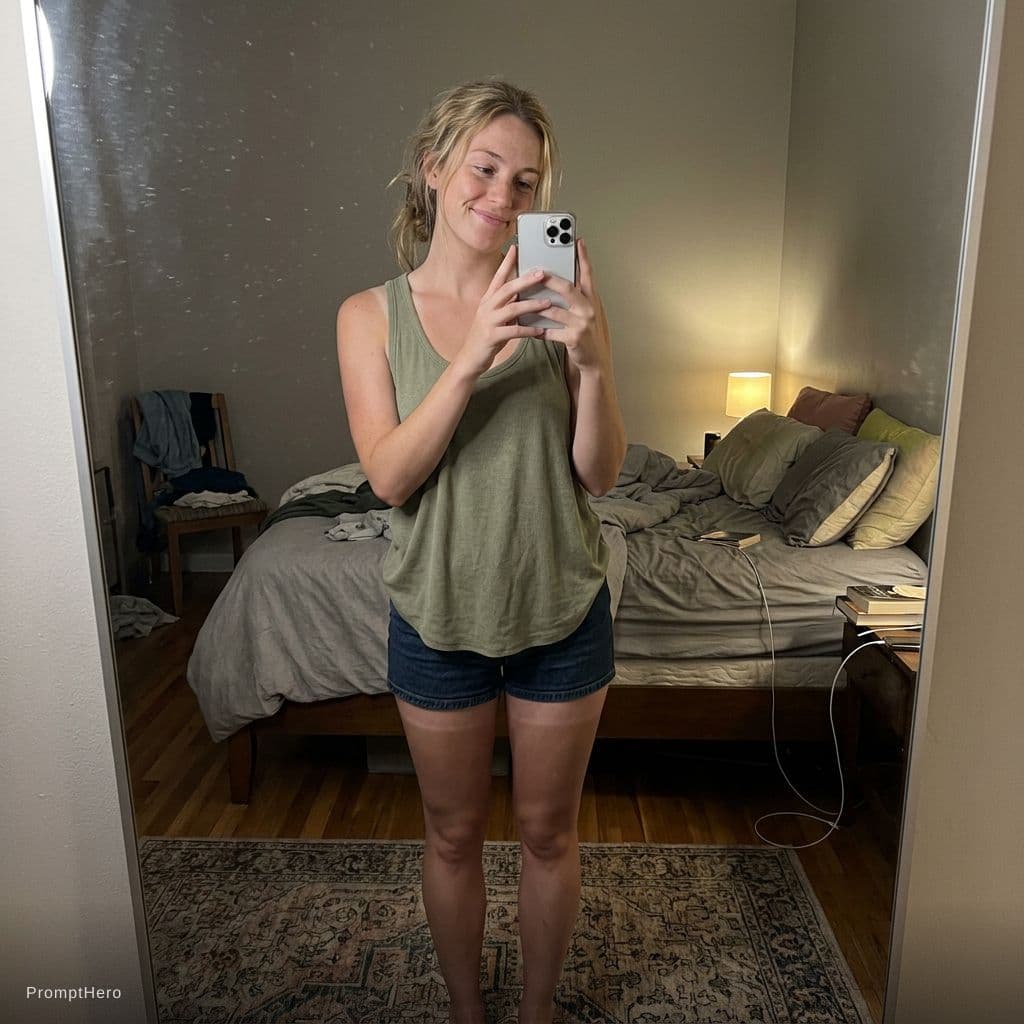 AI generated: Ultra-realistic mirror selfie, iPhone 13 Pro, slight flash, high-definition image quality, sexy self...