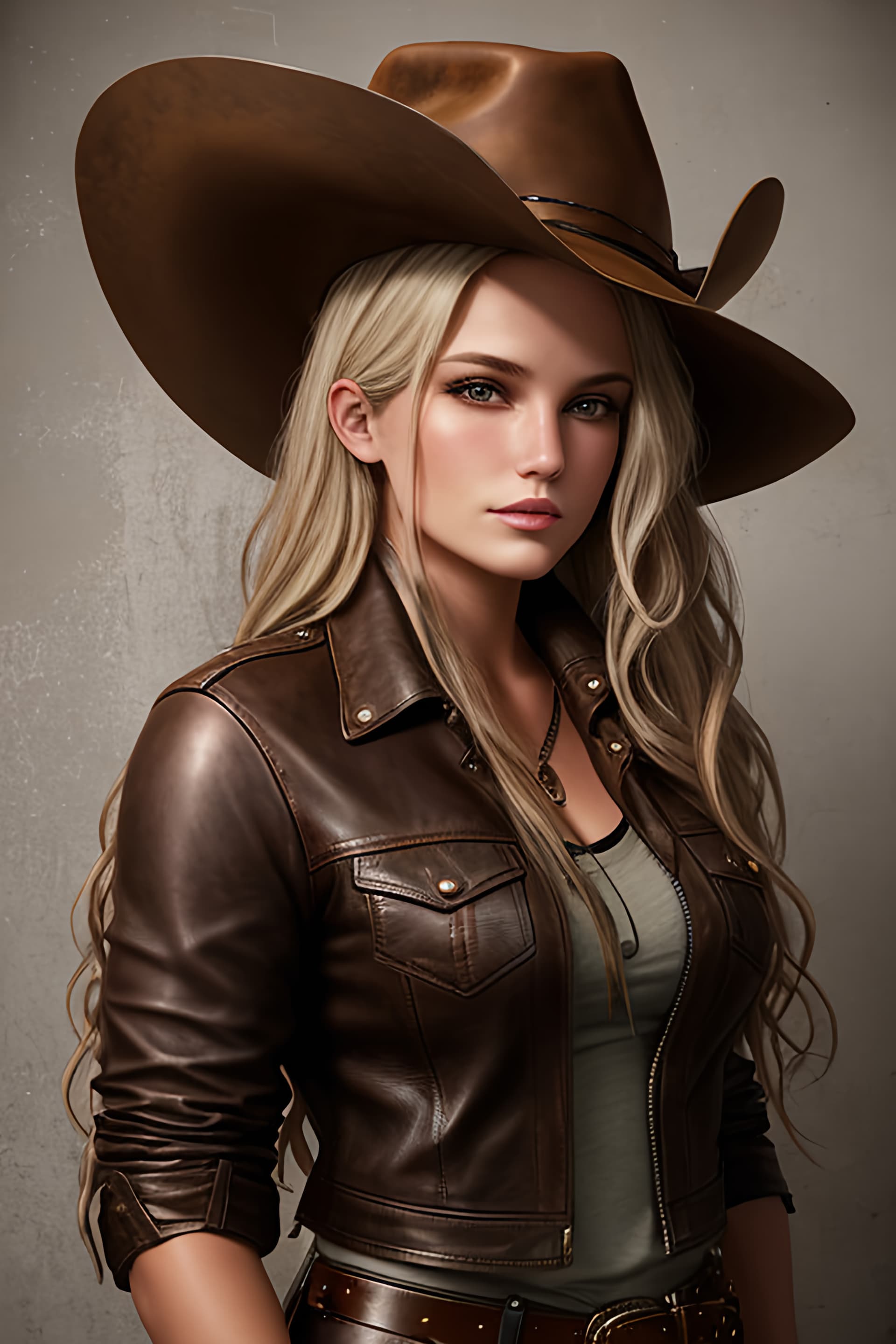 AI generated: A portrait featuring a young, physically attractive Steampunk female with a unique vintage style, Sh...