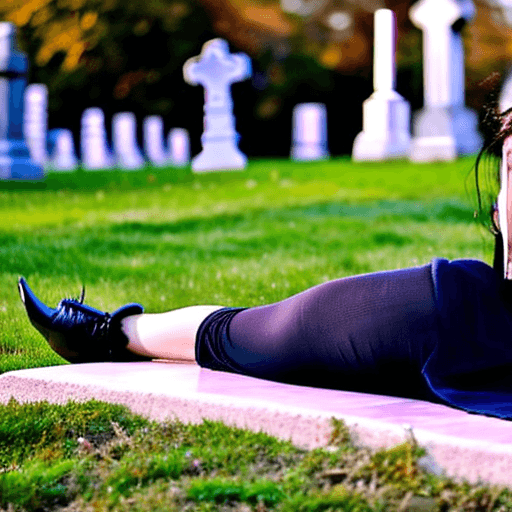 AI generated: goth girl, dark eye makeup, completely naked, goth makeup, squirting, sitting in a graveyard