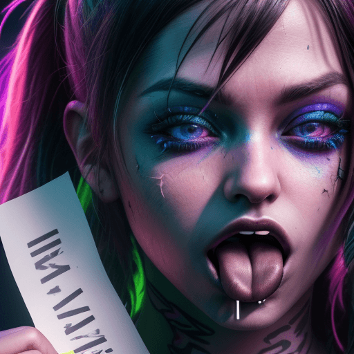 AI generated: Hyper realistic Techno music festival, Rave, club style, close up of a female raver, with her mouth ...