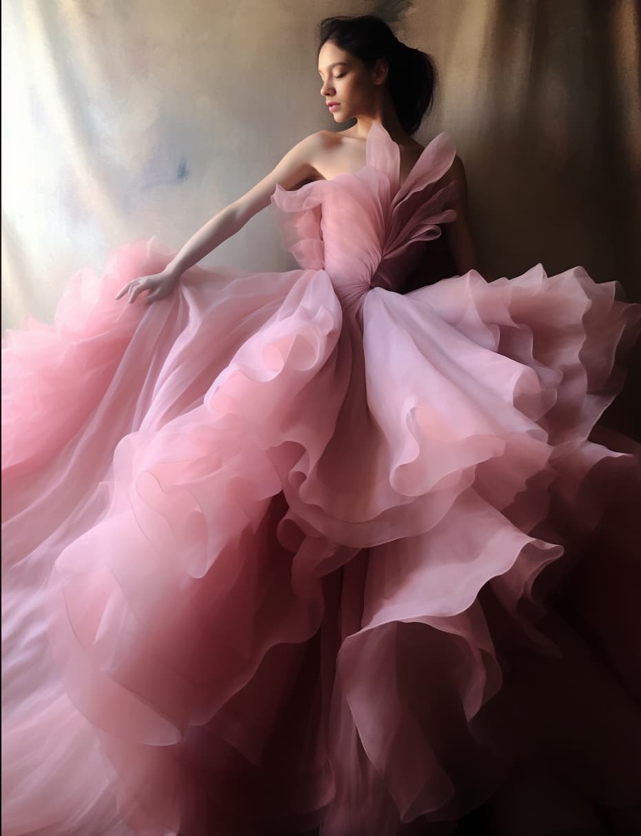 AI generated: Photo of a woman in a pink dress posing for a picture, inspired by Lillian Bassman, tumblr, romantic...