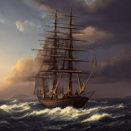 AI generated: photo of a ultra realistic sailing ship, dramatic light, pale sunrise, cinematic lighting, battered,...